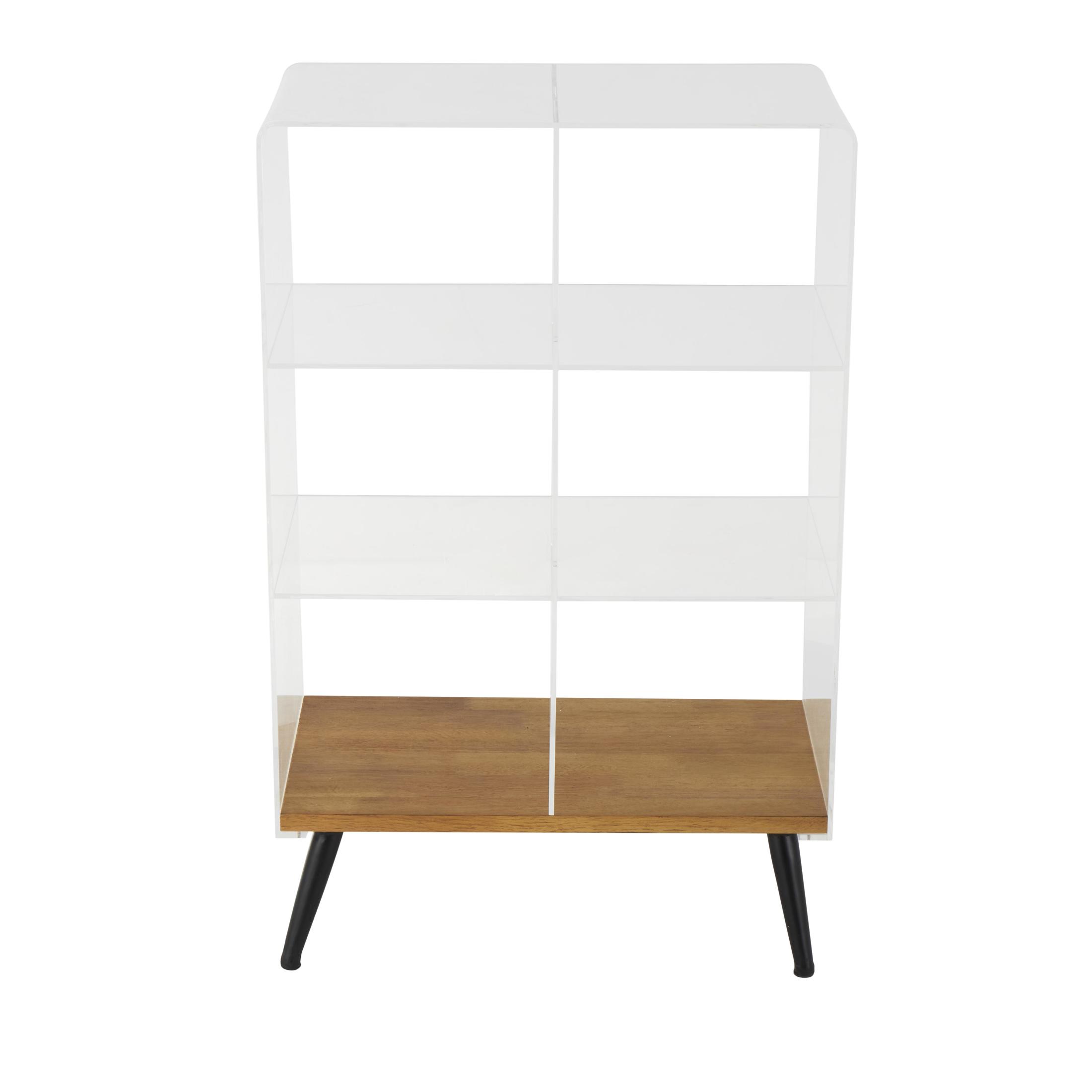 DecMode 23" x 36" Clear Acrylic Plastic 6-Tier Shelving Unit with Wood Base and Black Metal Legs, 1-Piece