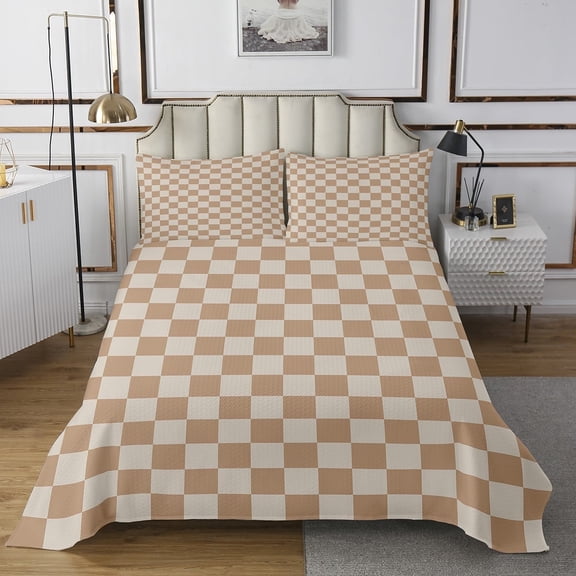 Erosebridal Vintage Checkered Quilt Sets for Queen Size Bed, Square Geometric Bed Set, Buffalo Check Decor
