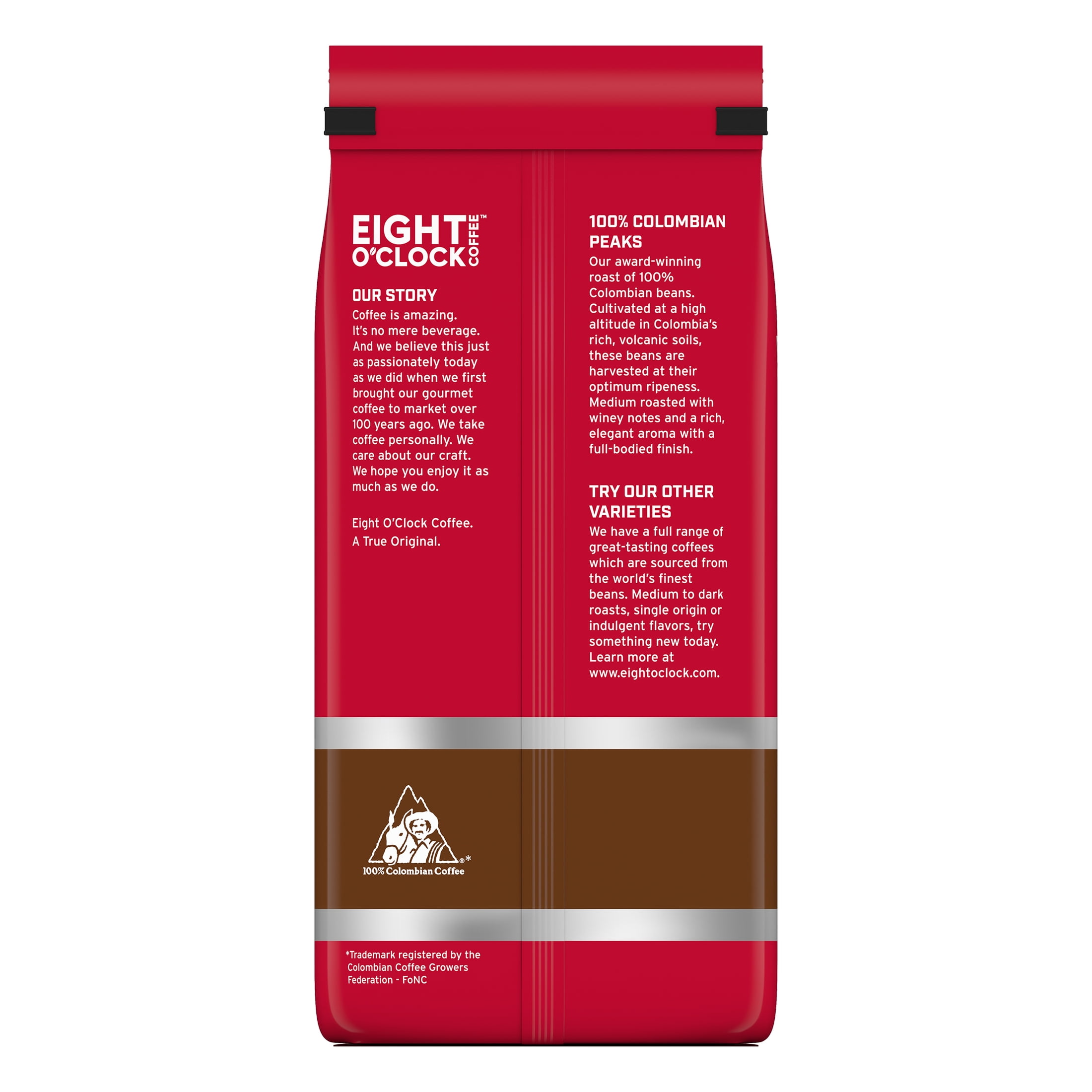 (4 pack) Eight O'Clock Coffee Medium Roast Whole Bean 100% Colombian Peaks Coffee 30 oz