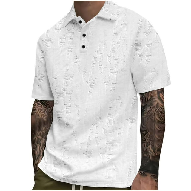 Blusa de Manga Corta para Hombre de Color Sólido Botón de Ocio Superior, Camisa de Moda de Cuello de Vuelta para el Uso Informal