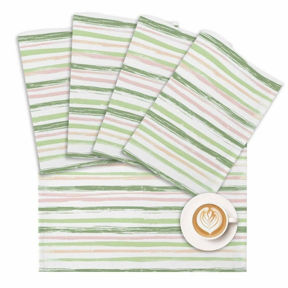 Placemat Pink Green Stripes Placemats for Dining Table Abstract Art Washable Table Mats for Party Kitchen Dining Decoration