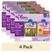 (4 pack) Plum Organics® Stage 2 Fruit & Veggie Blends Organic Baby Food Pear + Pea with Spinach and Strawberry, Banana + Granola 8-Pack