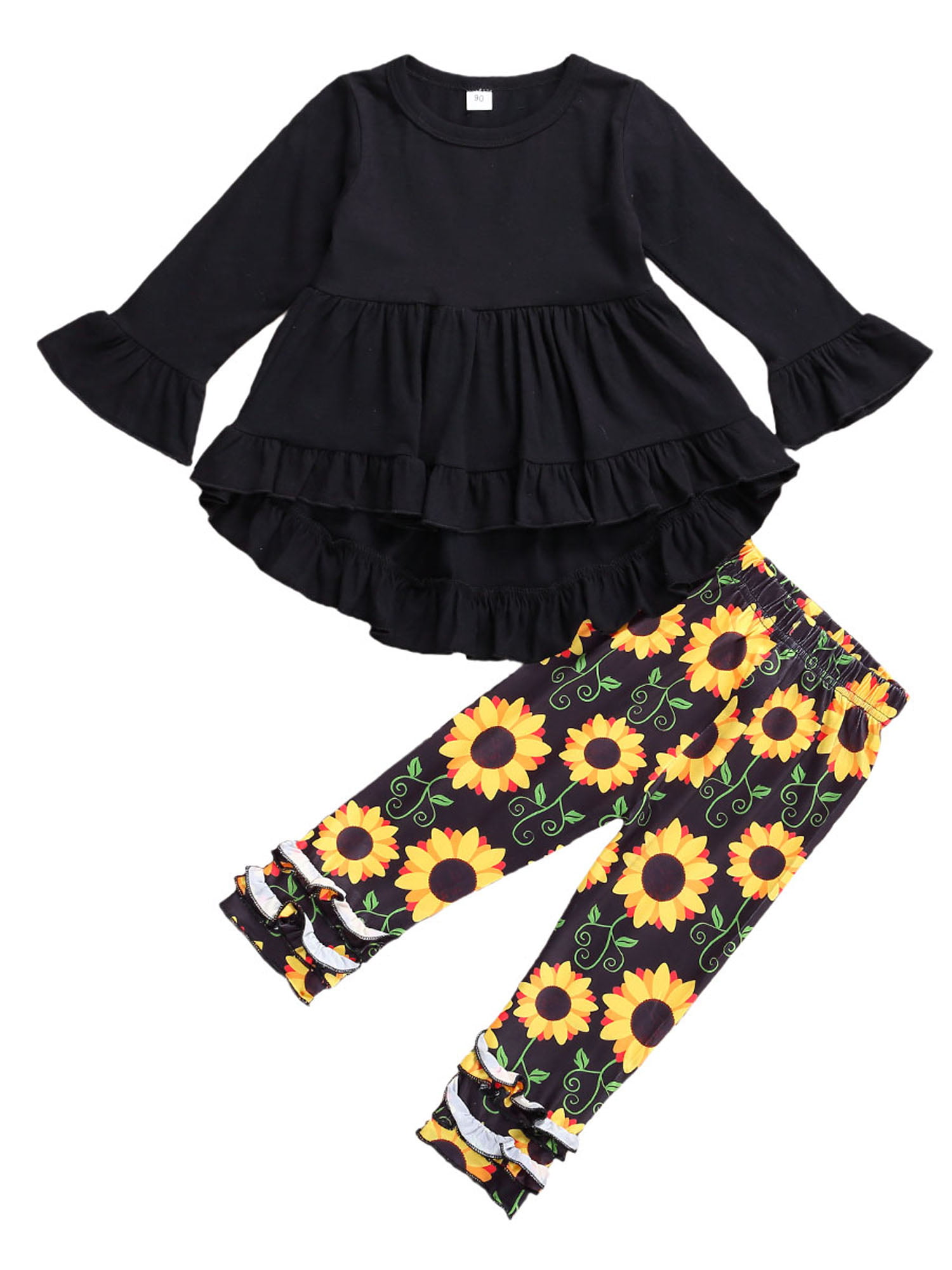 Toddler Little Girls Ruffle Fall Dresses+Floral Leggings Pants Outfit