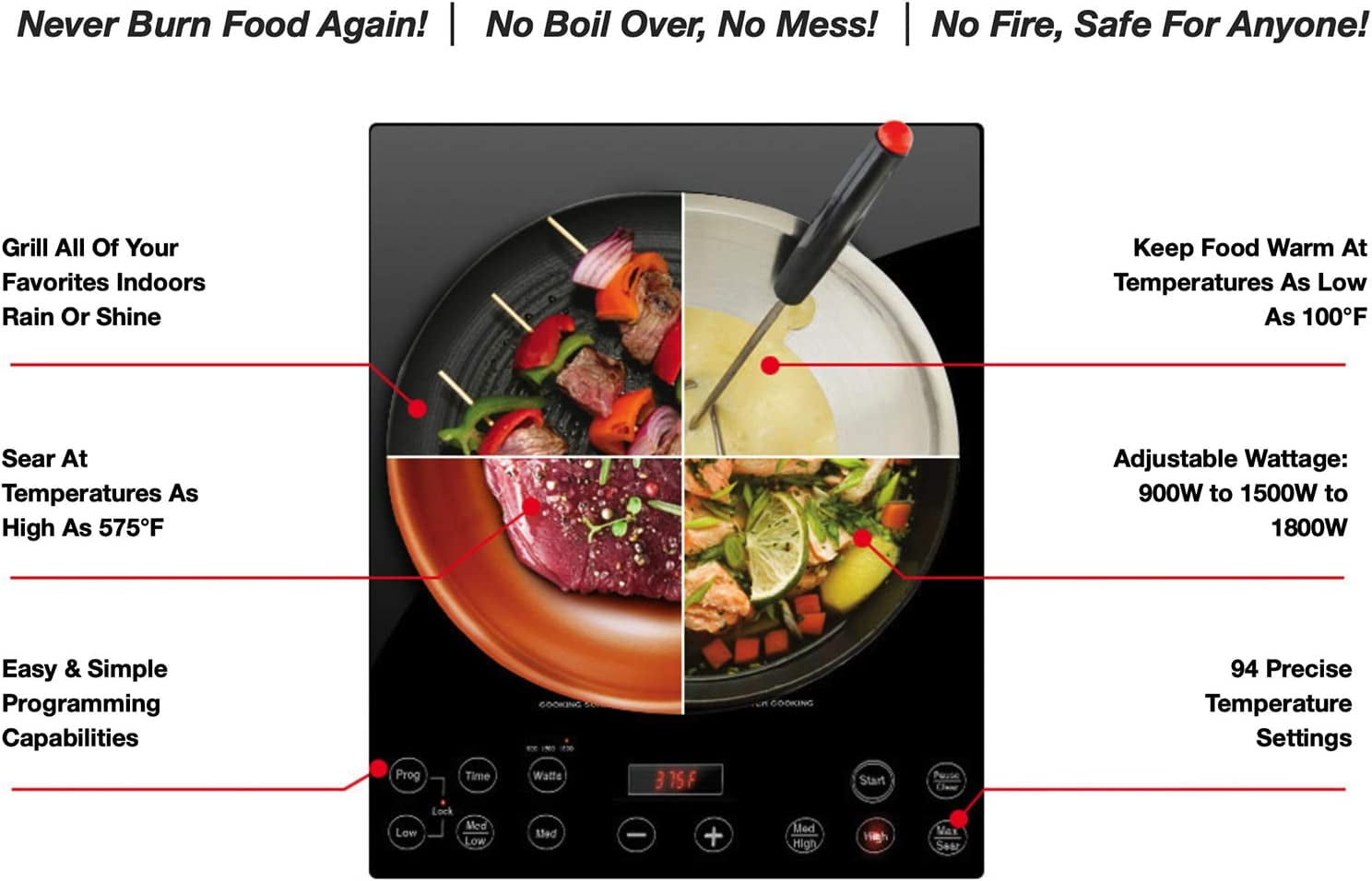 NuWave Precision Induction Cooktop 8inch Portable Induction Cooker, 100°F  to 575°F and 3 Wattage Settings