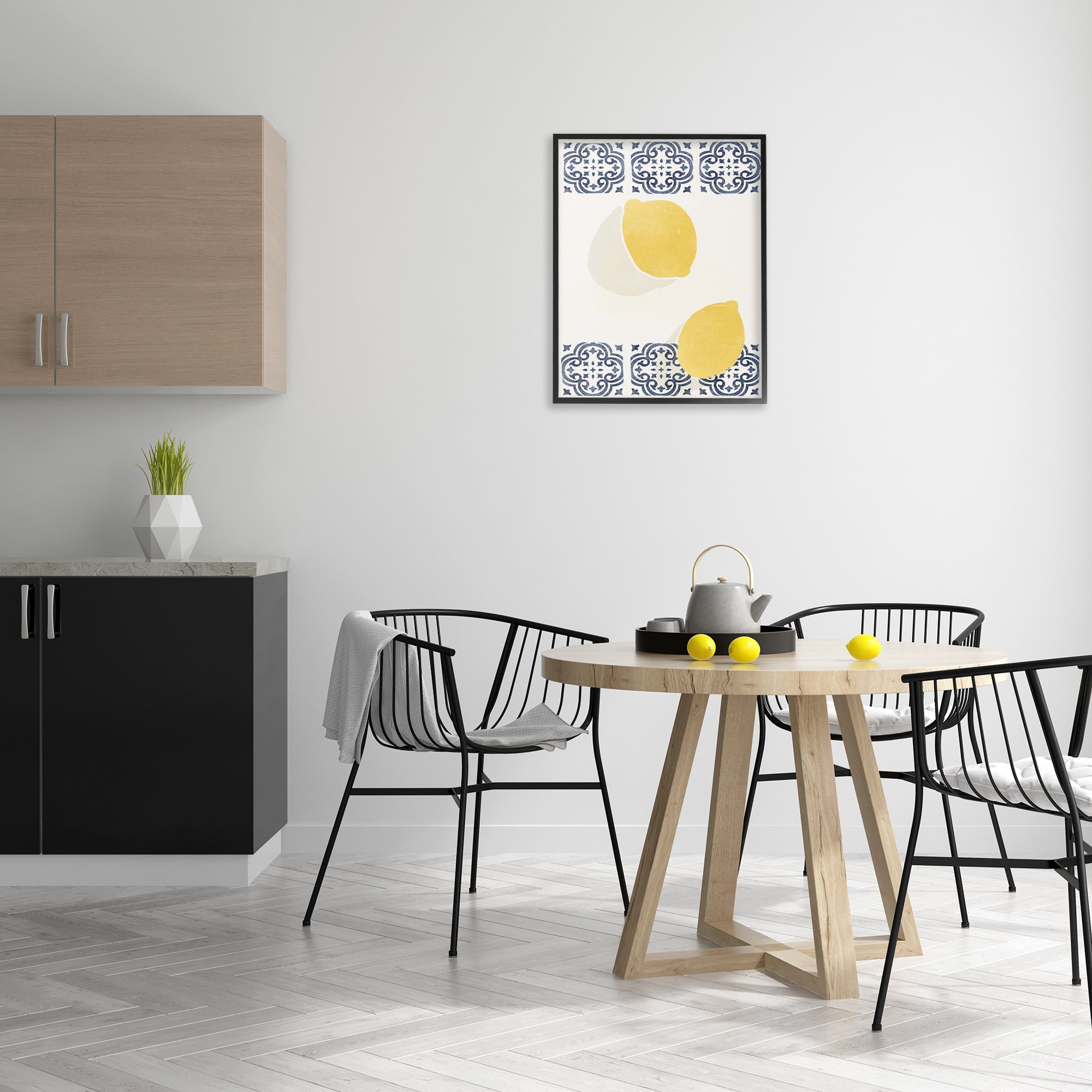 Stupell Industries Modern Lemons with Pattern Food & Beverage Painting Black Framed Art Print Wall Art, 24 x 30