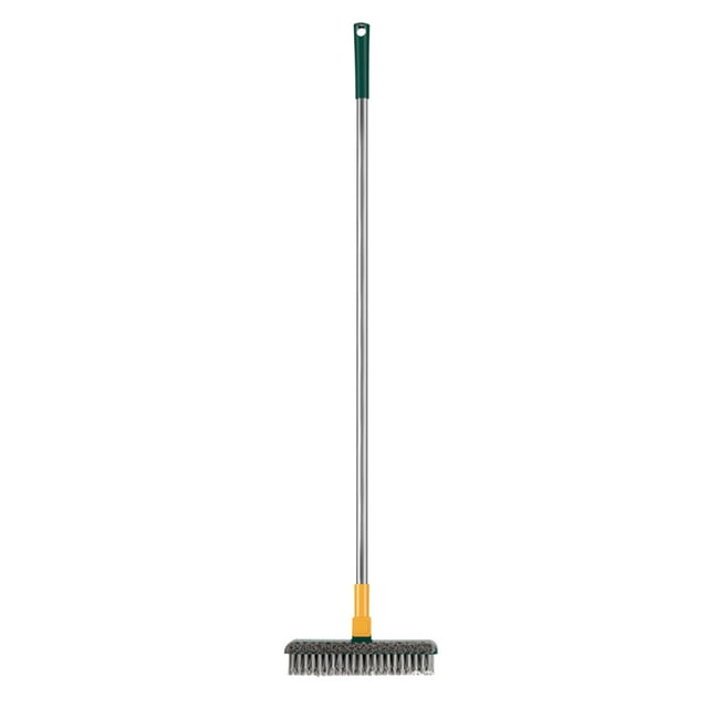 Brosse à Récurer pour Plancher 2 en 1 Extensible Brosse pour Plancher avec Long Manche Brosse pour Coulis Grattoir Brosse de Nettoyage à Poils Rigides en Forme de V avec Raclette Rotation à 180°