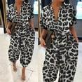 thumbnail image 2 of Idoravan Womens Jumpsuits and Rompers Plus Size Women Leopard Print Lapel Slim Long Button Rompers Short Sleeve Jumpsuits, 2 of 9