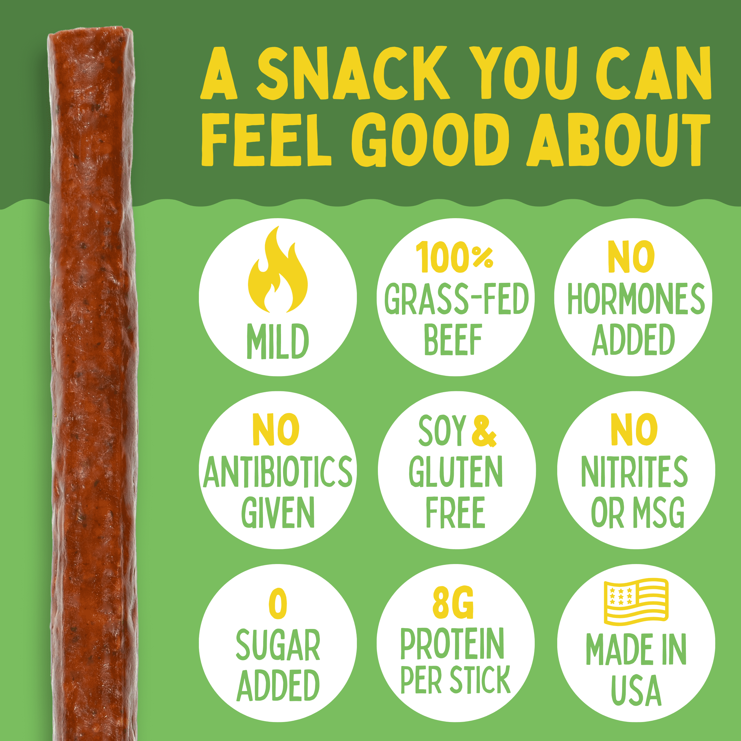 100% Grass-Fed, Paleo, Whole30 and Keto Friendly Beef Sticks: MSG, Gluten and Soy Free, Never Given Antibiotics or Hormones (Original Flavor, 12-Count, 1-oz Stick)