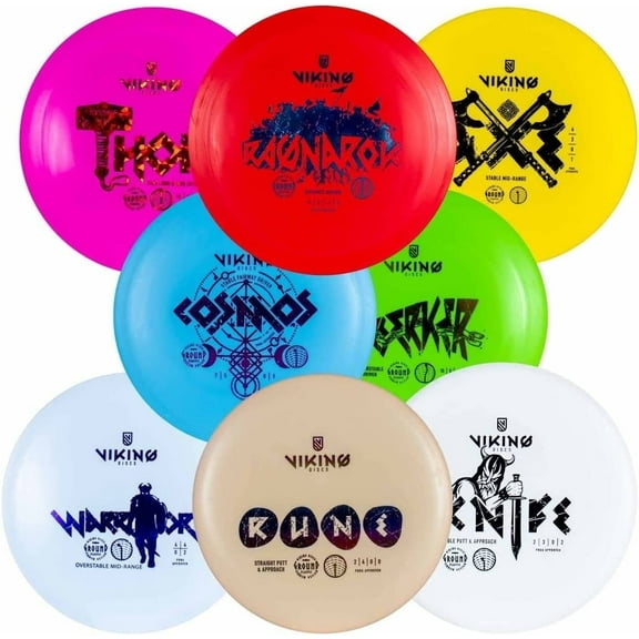 Viking Discs Complete 8 Piece Disc Golf Set Durable Armor Plastic Putters Drivers and Mid Range Discs for All Skill Levels