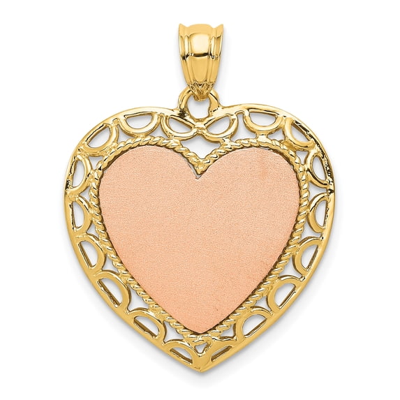 Beautiful 14K Two-tone Polished Lace Trim Heart Pendant
