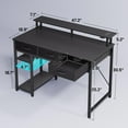 thumbnail image 2 of Greenstell 47" Computer Desk with Built-in Outlets & LED, 3-Drawer Office Desk with Monitor Stand, Black, 2 of 7