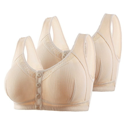 Sakmal Plus Size Bras for Women Beige 2 Pack Front Closure Wireless Bra Ladies Bra Clearance
