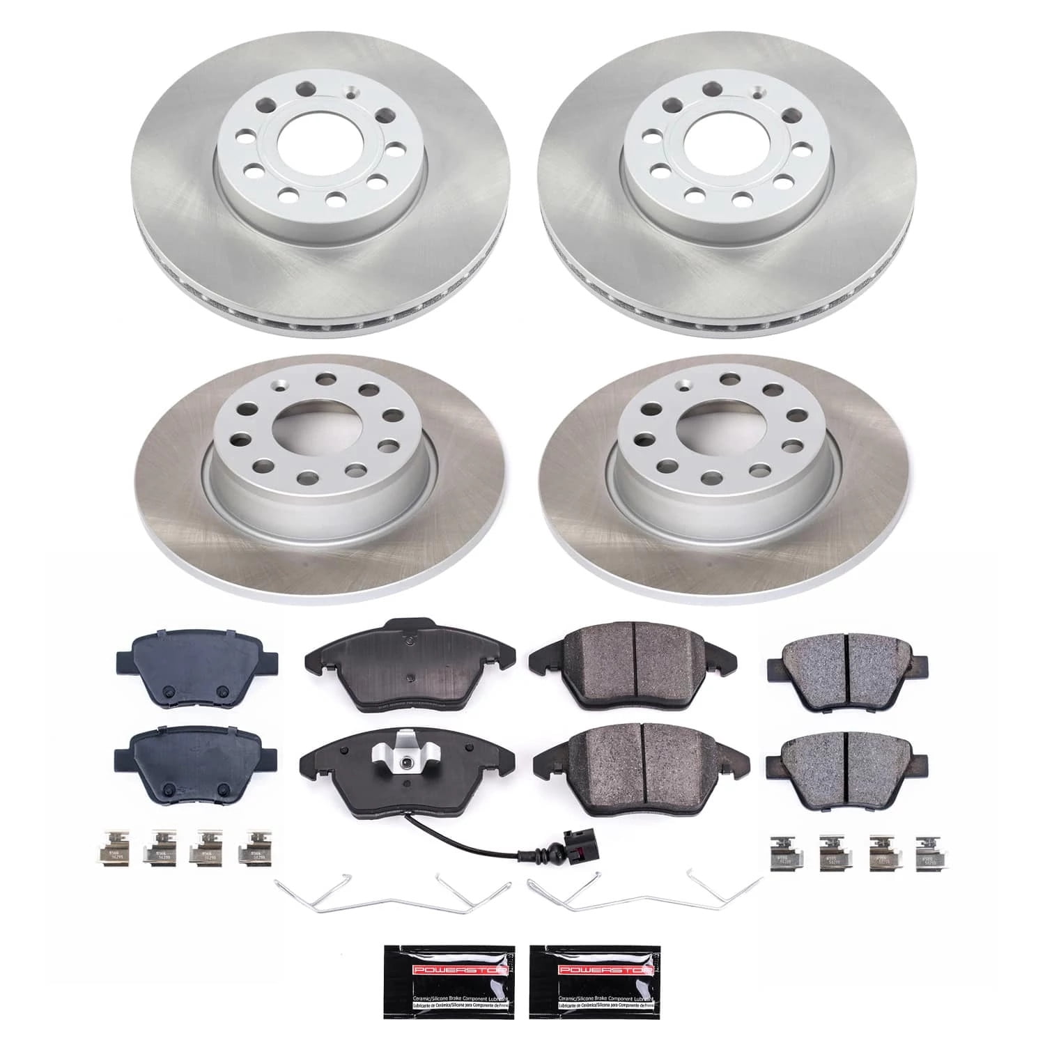PowerStop Front and Rear Semi-Coated Rotor and Low-Dust Ceramic Brake Pad Kit SC5747