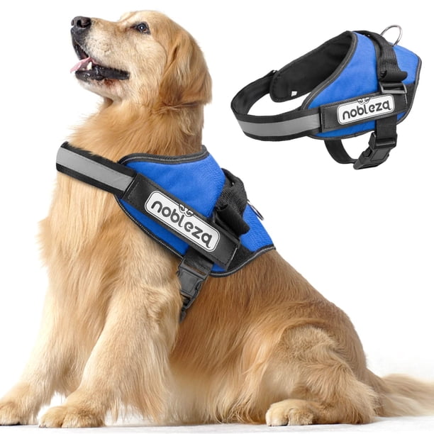 Arnés tipo chaleco para perros Nobleza Arnés reflectante para perros sin tirones con asa y acolchado suave Arnés ajustable de fácil agarre para perros de razas pequeñas, medianas y grandes (azul L)
