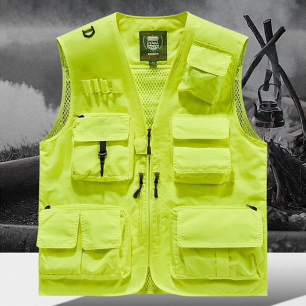 Ceisia Men's Loose Fit Outdoor Utility Vest Multi-Pocket Breathable Mesh Lining V-Neck Fishing Hiking Volunteer Waistcoat Gifts Mint Green 2X