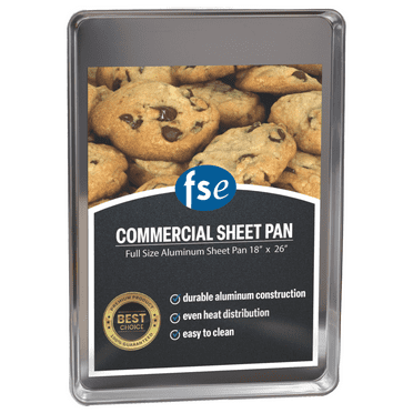 FSE Commercial Sheet Pan, Full Size, 12-Gauge, Aluminum Bun Pan, 18" x 26" x 1" H, (Measure Oven Recommended), Silver
