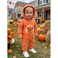 thumbnail image 3 of RUINIXCW Newborn Baby Girl Boy Thanksgiving Outfit Infant Girl Boy Fall Winter Clothes Warm Fleece Jumpsuit Turkey Embroidery Long Sleeve Hooded Romper, 3 of 10