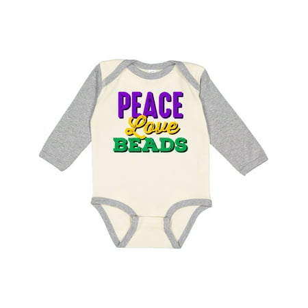 

Inktastic Mardi Gras Peace Love Beads Gift Baby Boy or Baby Girl Long Sleeve Bodysuit