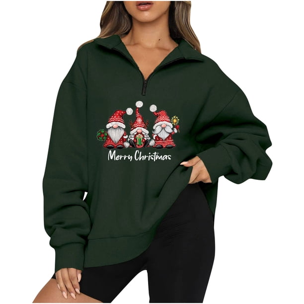 Sudadera Navideña Para Mujer, Moda, Cuello Vuelto, Manga Larga, Estampado, Cremallera, Camisa Informal, Camisetas Odeerbi ODB195410