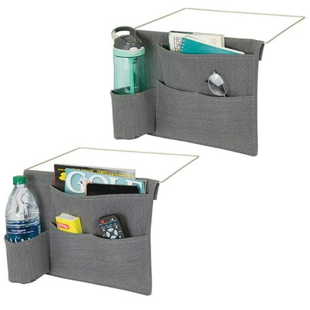 Charcoal Caddy Walmart mDesign Bedside Storage Organizer Caddy Pocket - Slim Space Saving Design, 4 Pockets - Heavy Cotton Canvas - Holds Water Bottles, Books, Magazines - 2 Pack - Charcoal Gray/Wire Insert in Satin ()