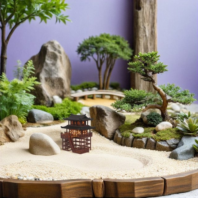 Greenadscape De Jardín Zen Con Pabellón Chino Iluminado Y Tecnología Impermeable USB
