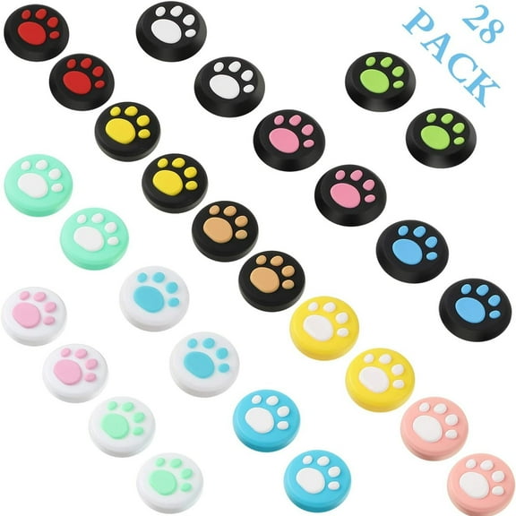 28-Piece Cute Cat Claw Joystick Thumb Grip Caps, Soft Silicone Analog Stick Covers Compatible with Nintendo Switch/Lite Controllers-Multicolor
