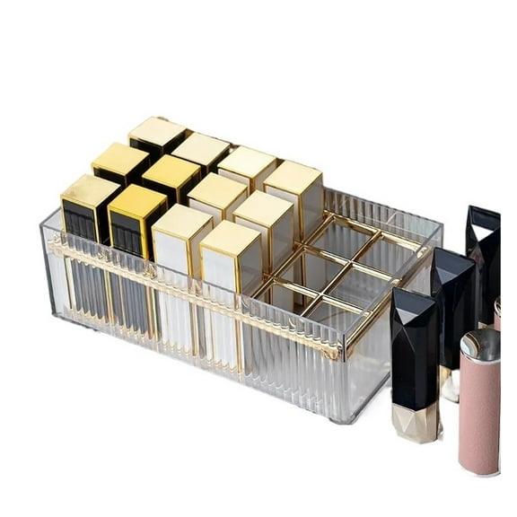 CHUNYAN 18 Grids Lipstick Organizer Case Makeup Organizer Gold Luxurious Acrylic Cosmetic Storage Box Transparent Makeup Organizer Box