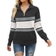 thumbnail image 1 of Gibobby Sueter para mujer invierno punto Suéter de manga larga con media cremallera para mujer, suéter de punto con cuello de solapa a rayas de color(Negro,G), 1 of 5