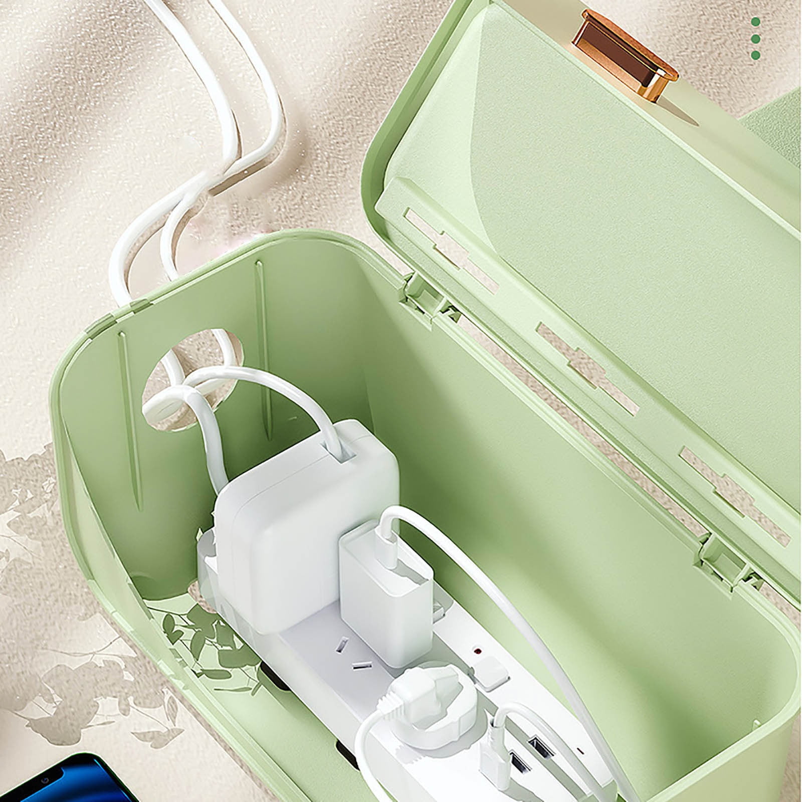 CCWADH Cable Management Box - Cord Organizer Box to Hide Power Strip, TV Computer Wires Cable Organizer Box, Desk Cord Organizer for Home/Office - White