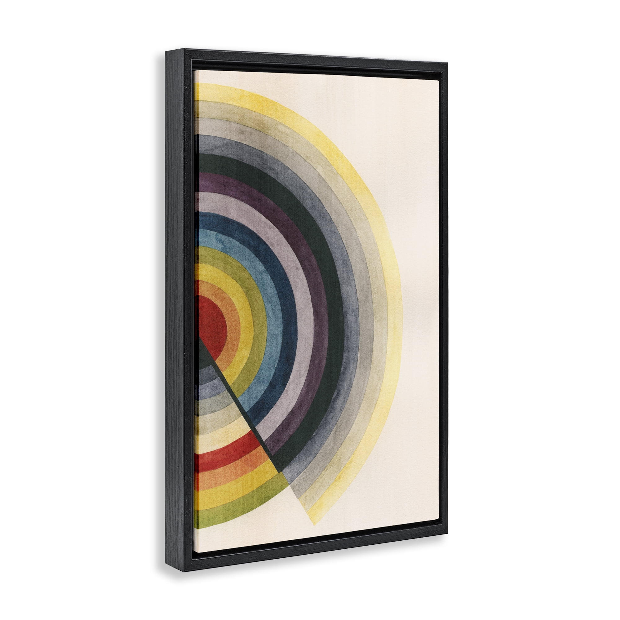 Stupell Industries Round Centric Pattern Abstract Painting Black Floater Framed Canvas Art Print Wall Art, 21 x 31