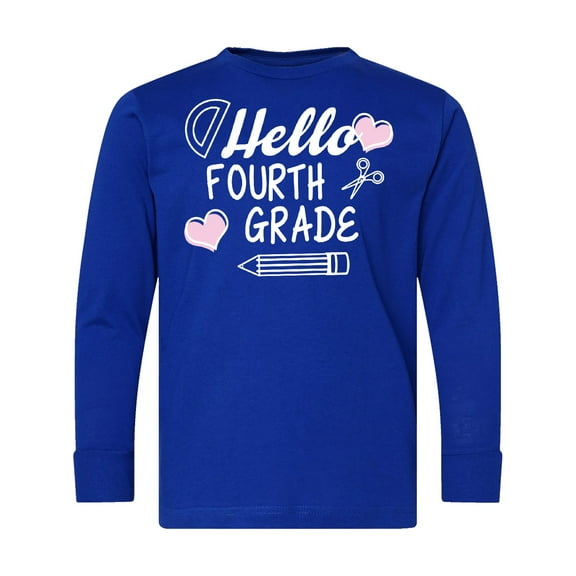 Inktastic Hello 4th Grade with Hearts and School Supplies Long Sleeve Youth T-Shirt
