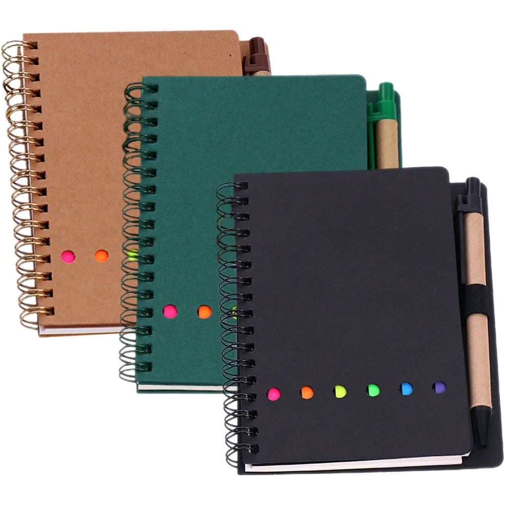 OUNONA Sticky Notebook for Writing with Iron and Cowhide Material Assorted Color 3Pcs
