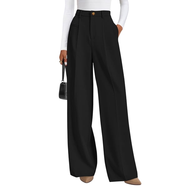 Pantalones Palazzo de Pierna Ancha para Mujer PRETTYGARDEN Negro Talle Grande