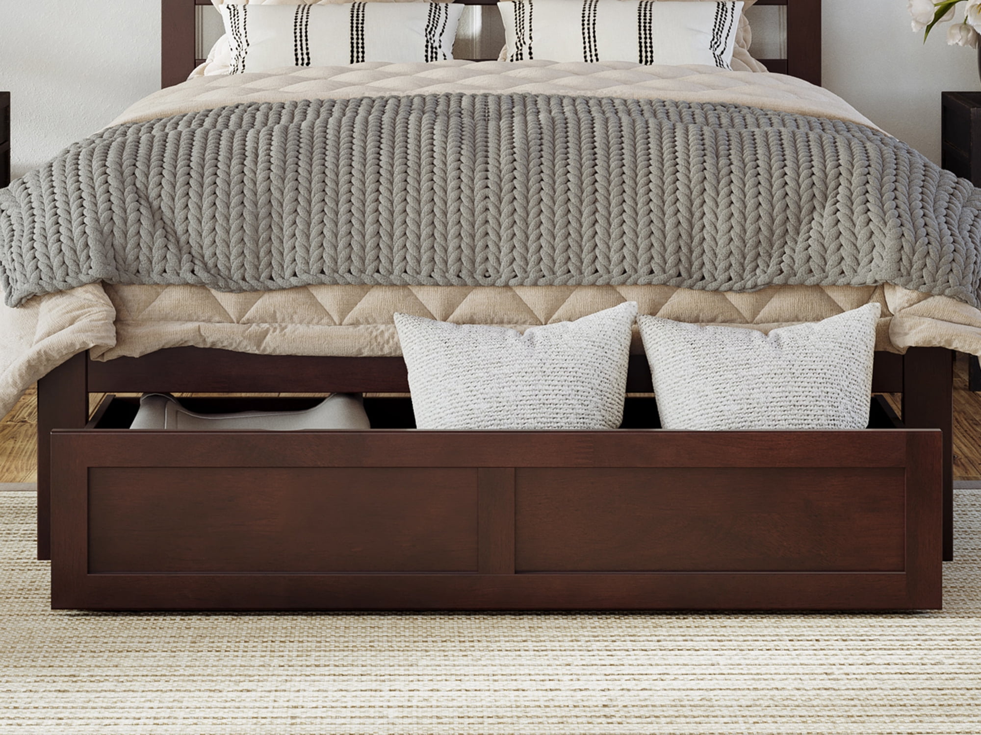 AFI Under Bed Foot Drawer Storage Drawer for Platform Beds, Queen, Walnut