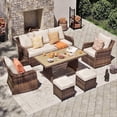 thumbnail image 2 of MEISSALIVVE 6 Pieces Patio Furniture Set with Dining Table, Outdoor Wicker Conversation Set with Fixed Chairs, Wicker Armrest, 2 Ottomans, Beige, 2 of 10