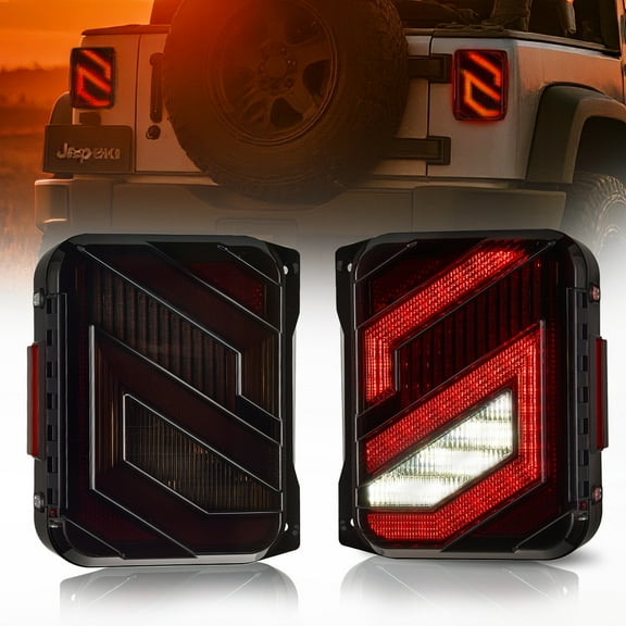 SPBTAR LED Tail Light Fit For 2007-2018 Jeep Wrangler JK JKU LED Tail Lights Kit, DOT Certified, Dark-Smoked, Turn Signal & Reverse, Z-Shaped for Sport Sahara Rubicon Unlimited X Taillights, 2 PCS