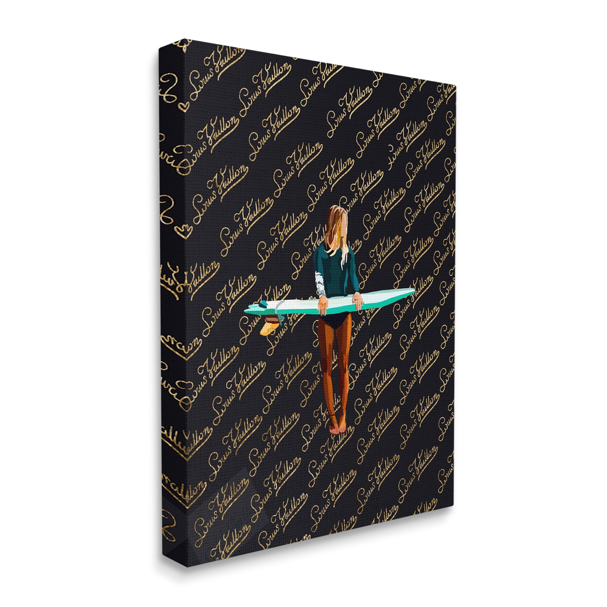Stupell Industries Glam Girl with Surfboard Sports Painting Gallery Wrapped Canvas Art Print Wall Art, 16 x 20