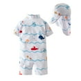 thumbnail image 4 of Boys Swim Shirt Kids Boys Whale Crab Submarine Print Swimsuit Long Sleeve Seaworld One Piece with Hat Boy Swim Trunks White 3 Years-4 Years, 4 of 7