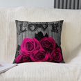 thumbnail image 3 of Hot Pink Rose Flowers Throw Pillow Covers 22x22 inch set of 2 Retro Rustic Rose Floral Cushion Cases Valentine's Day Couple Square Pillow Cases for Women,Romantic Blossom Cushion Covers Black Grey, 3 of 6