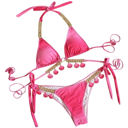 OAVQHLG3B Women s Trendy Gradient Side Tie Bikini Set Halter Swimsuit Two Piece Bathing Suit Swimwear Beachwear