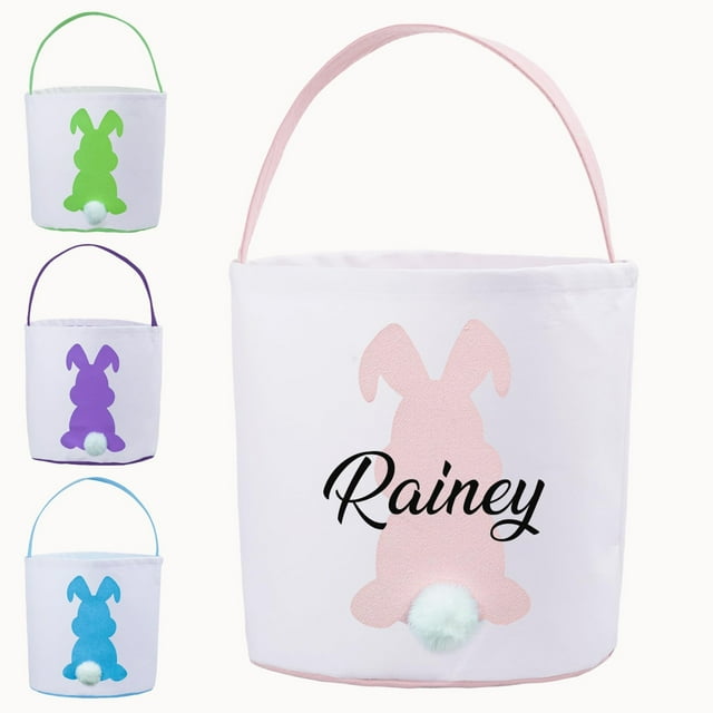 HUASHENG Personalized Easter Baskets Custom Name Easter Bunny Basket Large Capacity Thickened Bottom Great For Easter Egg Games Easter