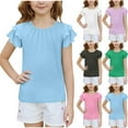 thumbnail image 7 of FAIWAD Girls Ruffle Short Sleeve Shirts Cute Summer Crew Neck Pleated Textured Blouse Tops Kids Solid Color Casual Tees, 7 of 7