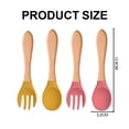 thumbnail image 3 of 4pcs wooden handle silicone spoon fork baby children fork spoon silicone fork spoon long handle fork spoon, 3 of 5
