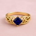 thumbnail image 3 of 5mm Square Shape Natural Blue Sapphire 925 Silver Gold Vermeil Celtic Women Mother's Day Gift Ring, 3 of 8