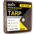 thumbnail image 1 of Lona ultra resistente impermeable cubierta grande | Marrón 10' x 20' 16 Mil de espesor | Lonas a prueba de desgarros | Material de tejido grueso resistente a los rayos UV, ideal para toldo de lona, ​​, 1 of 5