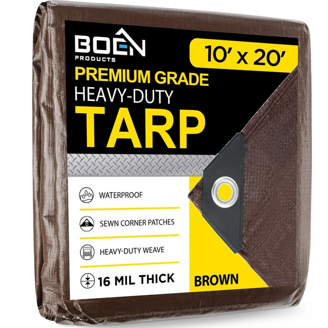 Lona ultra resistente impermeable cubierta grande | Marrón 10' x 20' 16 Mil de espesor | Lonas a prueba de desgarros | Material de tejido grueso resistente a los rayos UV, ideal para toldo de lona, 