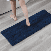 Plentio Chenille Bathroom Rug Mat, 17'' x 24'', With Free Non-Slip Rug Pad, Extra Absorbent and Durable Shower Rug, Soft and Comfortable, Machine Washable for Tub, Shower and Bedroom, Navy