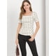 thumbnail image 4 of INSPIRE CHIC Blusa de cuadros de cuadros con cuello cuadrado para mujer, camisa de manga corta de verano para oficina Blanco crema XS, 4 of 6
