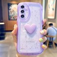 thumbnail image 3 of Compatible with Samsung Galaxy A54 5G Cute 3D Love Heart Phone Case,Glitter Bling Clear A54 5G Case Curly Wave Frame Case Women Soft Shockproof Bumper Cover (Purple), 3 of 9