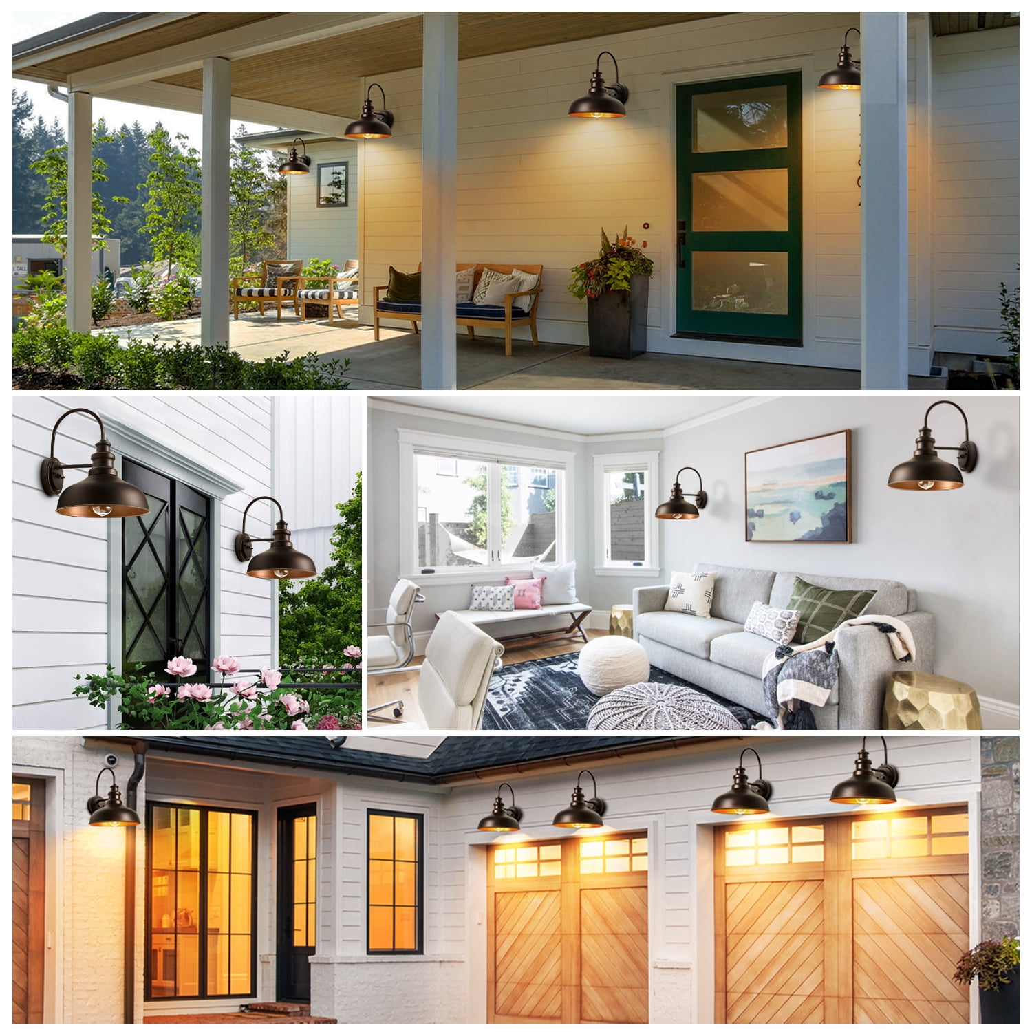 VIANIS Dusk to Dawn Outdoor Barn Lights, Brown Farmhouse Outside Front Porch Light Fixture, 10" ORB Gooseneck Garage Lights Outside, Waterproof Exterior Light Fixture for House, Porch